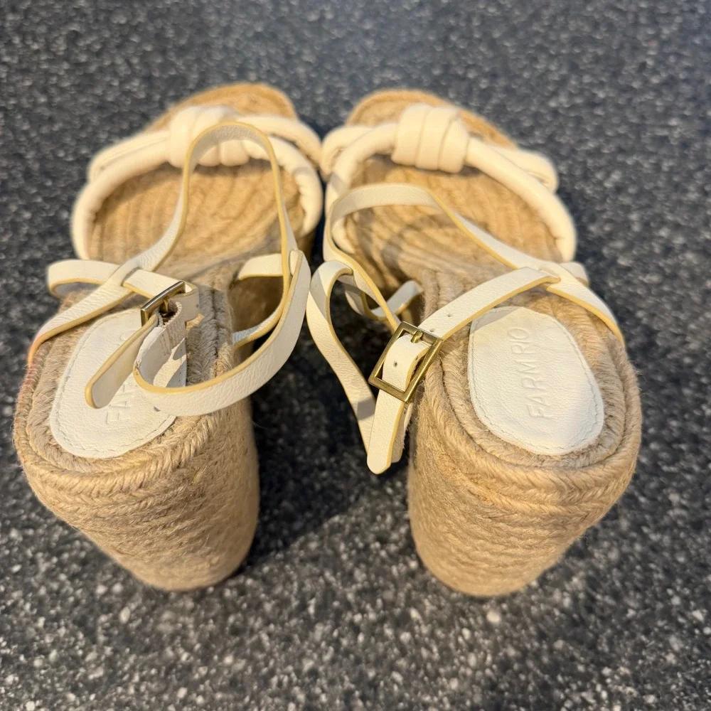Farm‎ Rio Ivory Sandalia Salto Alto Napa Soft Wedge Espadrille Sandals Size 7